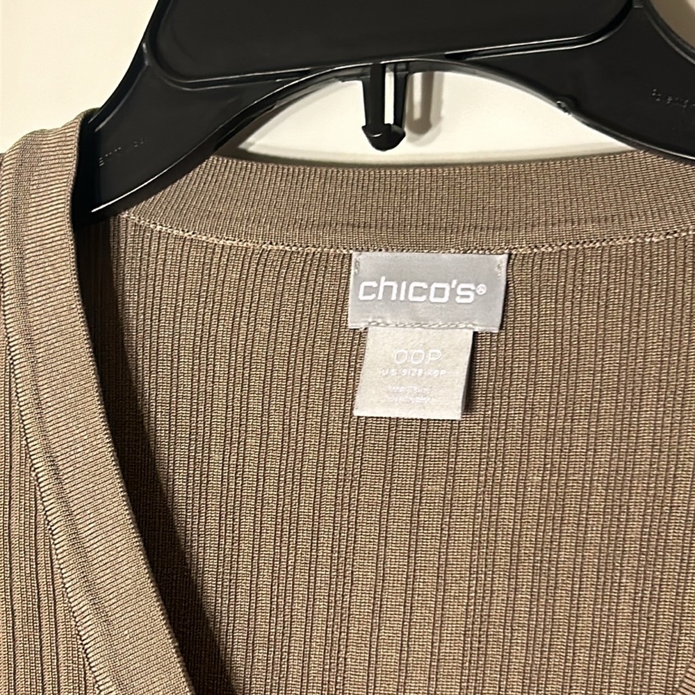 Chico's knit ribbed button front long sleeve beige taupe sweater cardigan - Picture 5 of 6